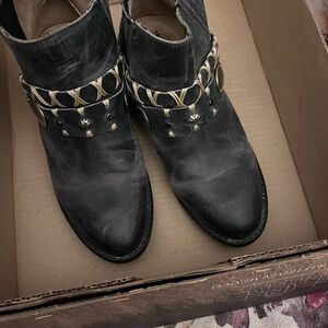 BONGO Charcoal Ankle Boots with Studded Chain